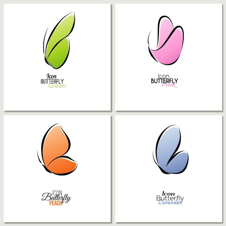 Elegant pastel colored butterfly. Collection of four design elements.のイラスト素材