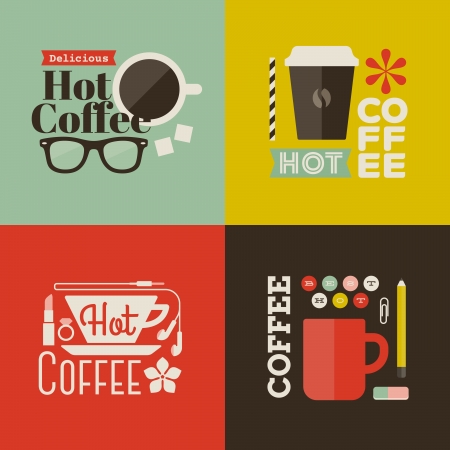 Hot coffee - Collection of vector design elementsのイラスト素材
