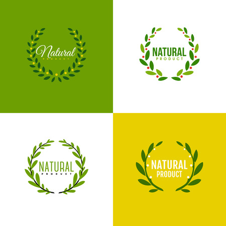 Natural product icon design vector template. Wreath of branches with leavesのイラスト素材