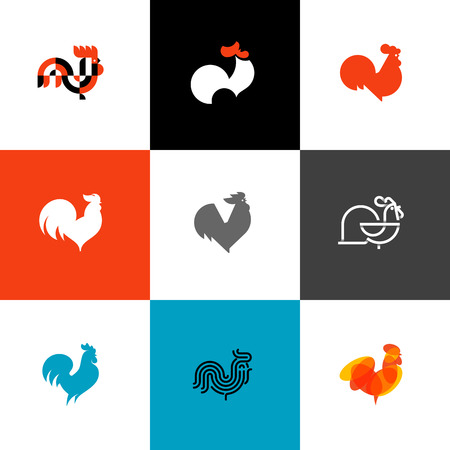 Rooster and cock. Flat design style vector illustrations set of icons and logosのイラスト素材