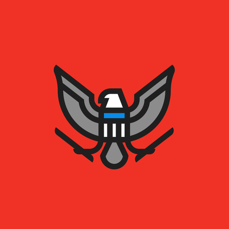 Modern flat line heraldry symbol of stylized american eagle with shieldのイラスト素材