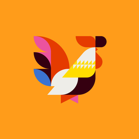 Silhouette of cute patchwork style rooster. Modern minimalistic posterのイラスト素材