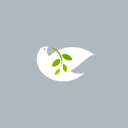 Peace dove with olive branch on grey background. Vector logo mark templateのイラスト素材