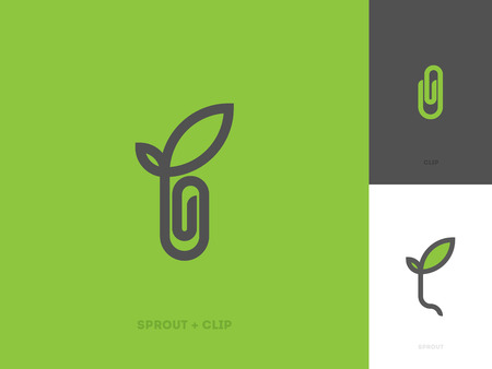 Modern line logo mark template with sprout and paper clipのイラスト素材