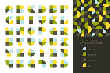 Agronomy logo font with natural elements. Stylized agricultural alphabet with retro capital letters and numbersのイラスト素材