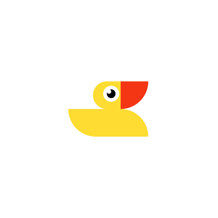 Yellow rubber duck logo. Ducky bath toy flat icon isolated on a whiteのイラスト素材