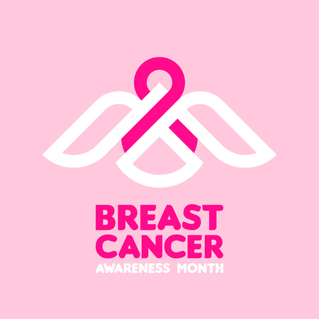 White bird holding pink ribbon as symbol of breast cancer awarenessのイラスト素材