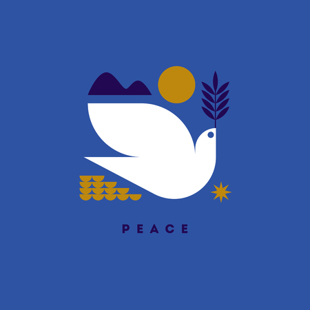 Peace day greeting card with flying dove and symbols of hopeのイラスト素材