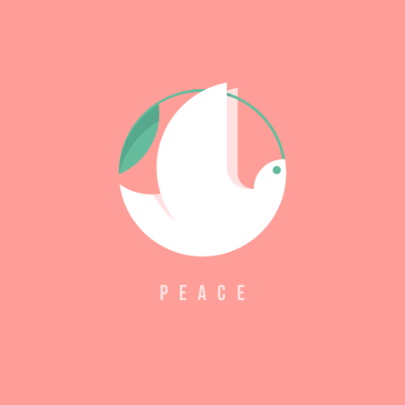 White peace dove with green branch on a pinkのイラスト素材