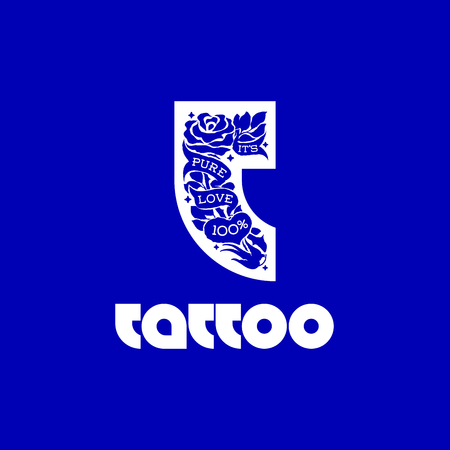 Logo with traditional tattooing style elements on T letter. Modern branding for tattoo studioのイラスト素材