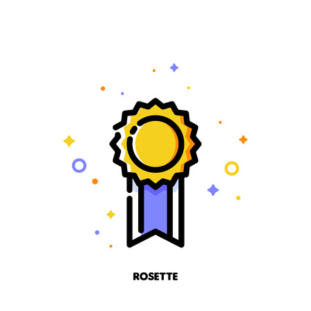 Icon of elegant golden rosette for success or winner concept. Flat filled outline style.のイラスト素材
