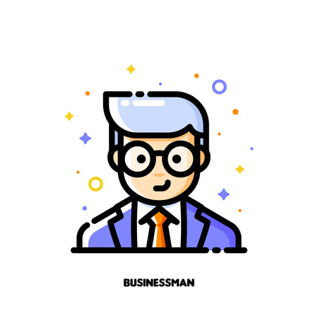 Male user avatar of businessman. Icon of cute boy face. Flat filled outline style.のイラスト素材