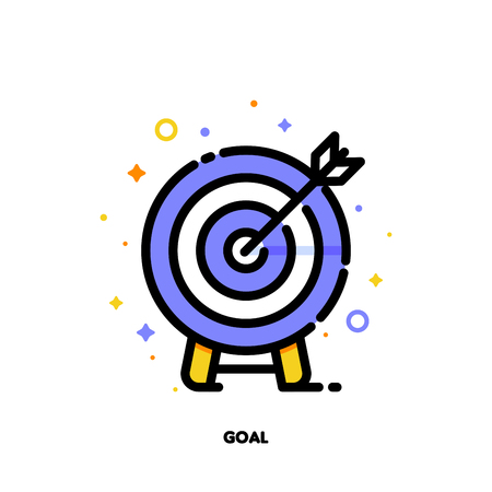 Icon of arrow in center of board for business goal concept. Flat filled outline style.のイラスト素材