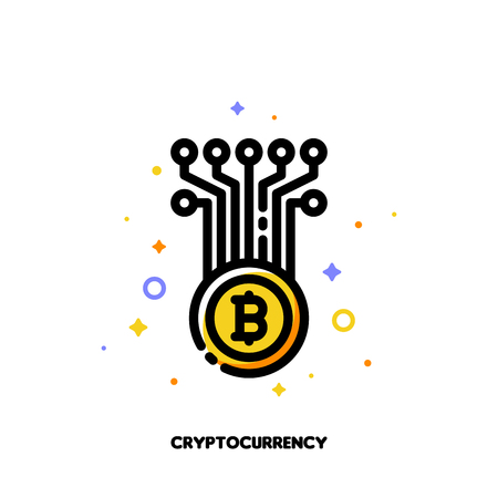 Icon of abstract cryptocurrency coin for money concept. Flat filled outline style. Pixel perfect 64x64. Editable strokeのイラスト素材