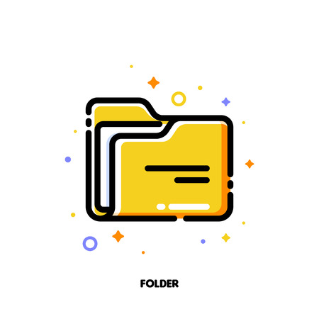 Icon of folder with paper for office work concept. Flat filled outline style. Pixel perfect 64x64. Editable strokeのイラスト素材