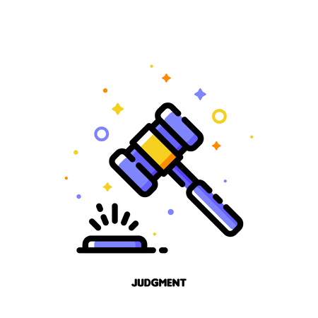 Icon of law hammer or wooden judge gavel for judgment concept. Flat filled outline style. Pixel perfect 64x64. Editable strokeのイラスト素材