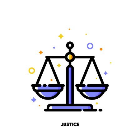 Icon of justice scales for law and justice concept. Flat filled outline style. Pixel perfect 64x64. Editable strokeのイラスト素材