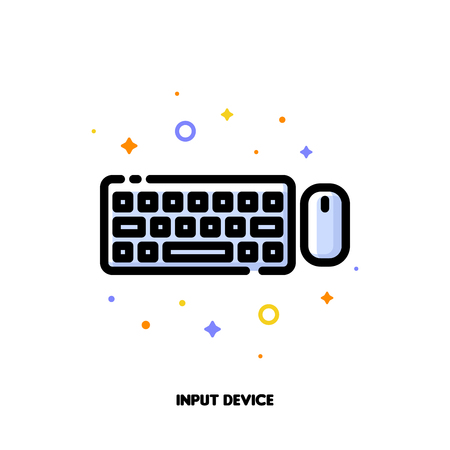 Icon of computer wireless keyboard top view and mouse for gadget concept. Flat filled outline style. Pixel perfect 64x64. Editable strokeのイラスト素材