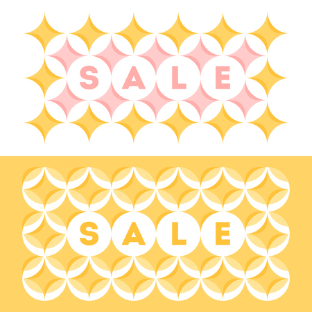Abstract sale banner template design with pastel colored geometric pattern with circles and stars in a yellow and pinkのイラスト素材