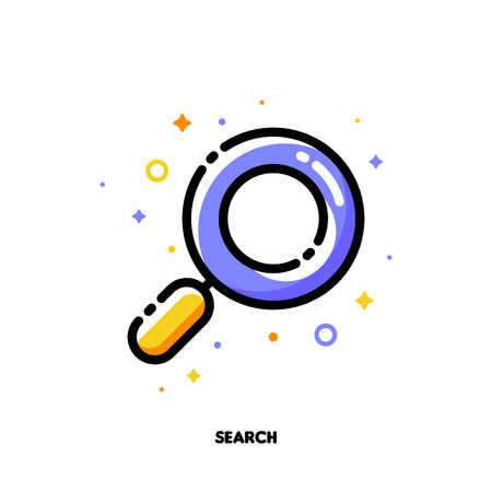 Icon of magnifying glass which symbolizes success internet searching optimization process for SEO concept. Flat filled outline style. Pixel perfect 64x64. Editable strokeのイラスト素材