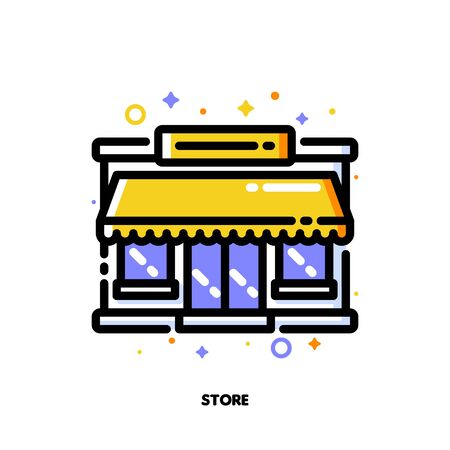Icon of store facade or market exterior for shopping and retail concept. Flat filled outline style. Pixel perfect 64x64. Editable strokeのイラスト素材
