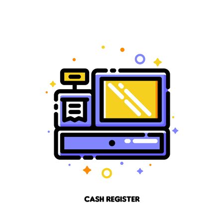 Icon of cash register for shopping and retail concept. Flat filled outline style. Pixel perfect 64x64. Editable strokeのイラスト素材