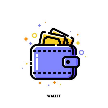 Icon of wallet with banknotes for shopping and retail concept. Flat filled outline style. Pixel perfect 64x64. Editable strokeのイラスト素材