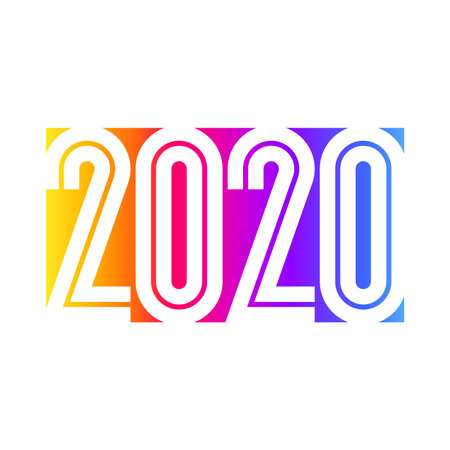 2020 New Year logo design with elegant condensed numbers on background of vivid rainbow gradient....