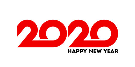 Happy New Year 2020 design with red geometric numbers isolated on white background. Modern vector...