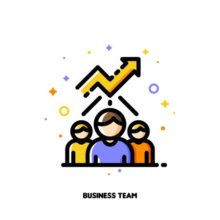 Icon with business team and chart of increasing income for financial growth concept. Flat filled outline style. Pixel perfect 64x64. Editable strokeのイラスト素材