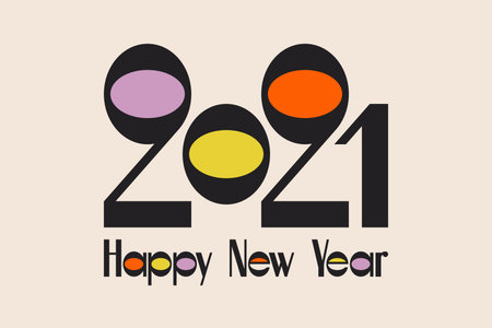 Happy New Year 2021 conceptual design with amazing retro numbers and letters on beige background.