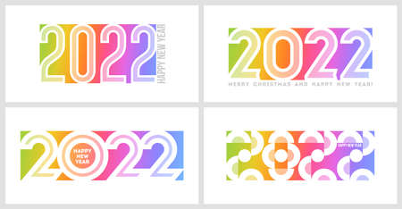 Happy New Year 2022 icon design with white elegant numbers on bright rainbow gradient background. Modern vector illustration for business diary cover, calendar, flyer or bannerのイラスト素材
