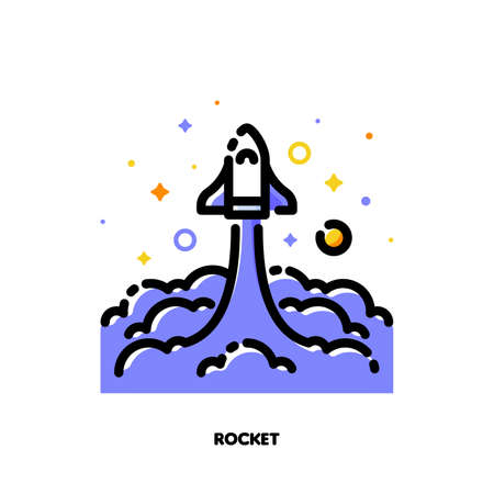 Icon of rocket launch for outer space or cosmos exploring concepts. Flat filled outline style. Pixel perfect 64x64. Editable strokeのイラスト素材