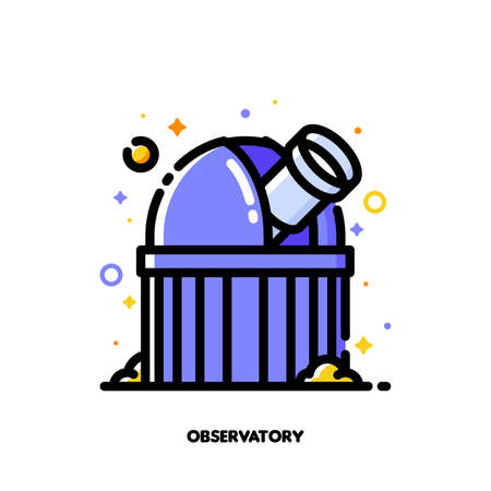 Icon of observatory for outer space or cosmos exploring concepts. Flat filled outline style. Pixel perfect 64x64. Editable strokeのイラスト素材