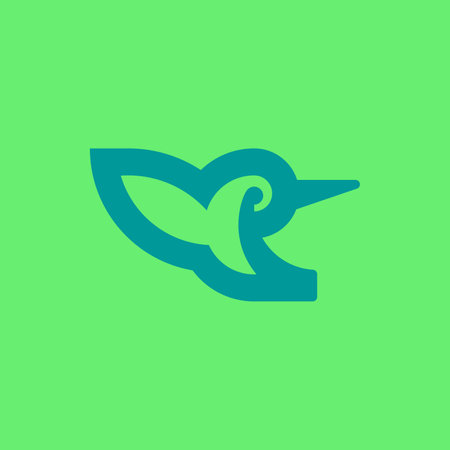Hummingbird logo mark template or icon. Elegant vector illustration of little green flying birdのイラスト素材