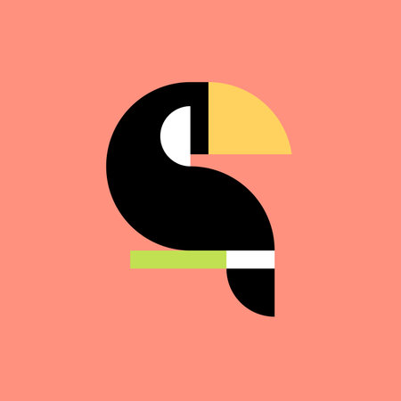 Toucan. Elegant vector logo mark template or icon of tropical bird sitting on a branchのイラスト素材