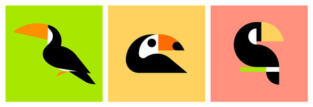 Toucan. Elegant vector logo mark template or icon of black tropical bird sitting on a branchのイラスト素材