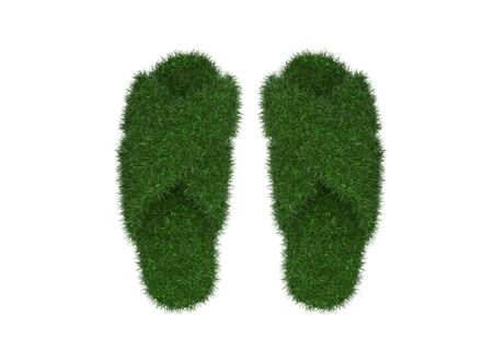 Green Grass Slippers on white background 3D-Renderingの写真素材