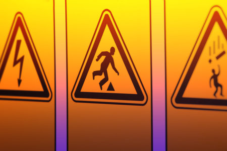 Warning signs in the form of a triangle of different symbols on the information Board near the...