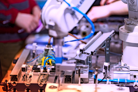 Automated Assembly line of mechanical engineering. Shallow depth of field. The background is blurred.の写真素材