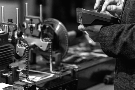 Automated Assembly line of mechanical engineering. Shallow depth of field. The background is blurred.の写真素材