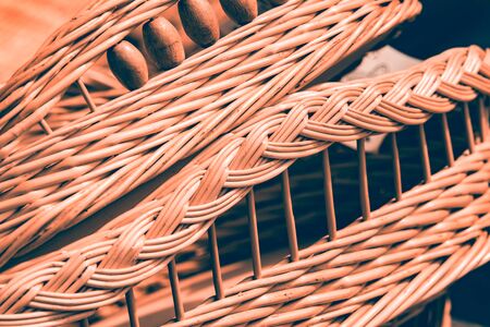 Lots of new wicker baskets. Shallow depth of field. The background is blurred.の写真素材