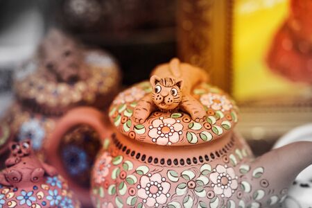 Colored small toys made of clay. The background is blurred. Shallow depth of field.の写真素材