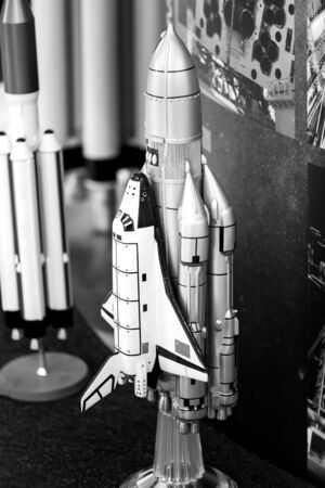 Toy space launch vehicle. You can see the details. The background is blurred. Old-generation missiles.の写真素材
