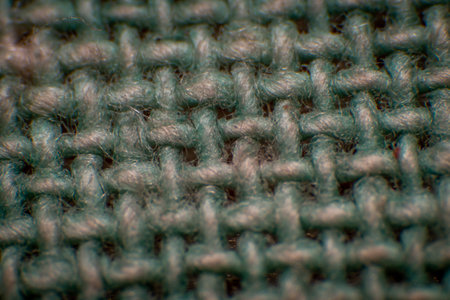 Cotton fiber photos Fine fabric There is a space between the fibers. Neat weave White-blue fiber , High magnification , Super macro.の写真素材
