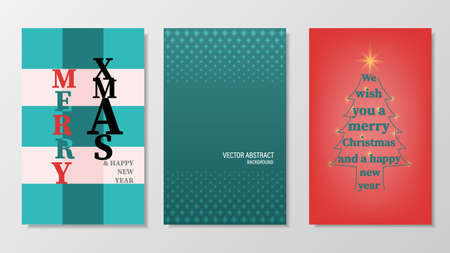 background Set of Merry Christmas and Happy New Year, Design templates with typography, season wishes in modern minimal style for web, social media, and print. greeting cards, posters, holiday covers.のイラスト素材