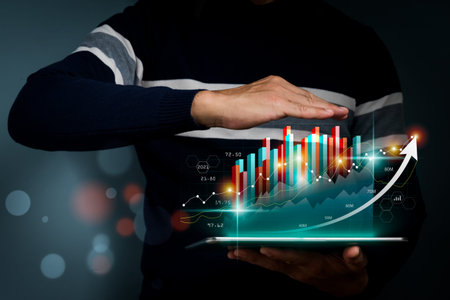The concept is a business strategy, Abstract icon, Digital marketing. A businessman using tablet...