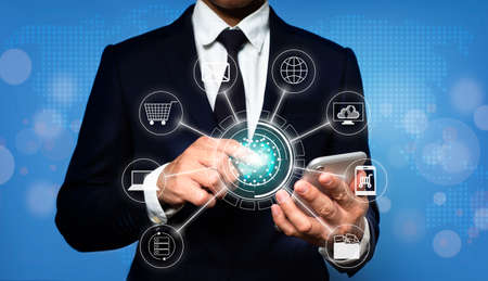 Digital marketing, social media advertising, e-commerce, online shopping, and the IoT (Internet of Things) idea are all examples of digital marketing.の写真素材