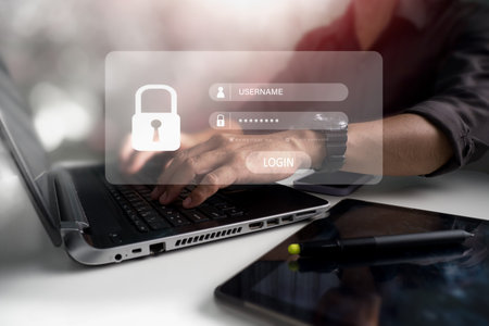 The account of a businessman with a laptop computer is safe. Hacking a Phishing mobile phone with a...