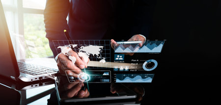 Contemporary graphical user interface displays vast volumes of data from corporate sales reports,...
